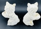 Pair Of Vintage Italy White Cat Weather Barometer Ceramic Cast Kittens Yarn