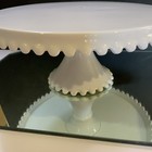 Vintage Cake Stand Basic Porcelains Milk Glass Scalloped Edge 11 1 2  14