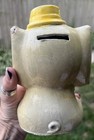 Elephant Piggy Bank Taiwan 6  Ceramic Coin Bank  1970s Hat Flowers Vtg Flaws