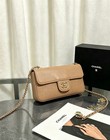Beige Caviar Leather Flap Bag Women Rhinestone Charm Chain Crossbody Handbag