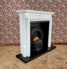 Dollhouse Large Fireplace With Fire Inside White 1 12 Scale Miniature Furniture