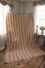 Antique French Ticking Fabric   19th Century Linen Faded Material Large