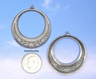  0023 Antiqued Sterling Silver Plated Floral Decorated Hoop W hang Ring - 2 Pcs