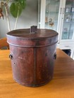Vintage Japanese Tin Storage Box Handle Brown Round Antique Case Showa Retro