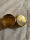 Small Vintage Brass Pill Box With Enamel Or Porcelein Butterfly On Top