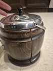 Vintage Antique Oak Biscuit Barrel Ceramic Porcelain Interior Lining W lid