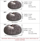 Giant Fur Bean Bag Chair Cover No Filler Living Room Big Round Soft Faux Fur 7ft