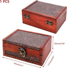 1 Pcs Vintage Wooden Box With Hinged Lid Flower Motifs Antique Trunks For Jewelr