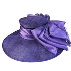 Purple Sinamay Womens Wide Brim Bow Fascinator Hat For Events Weddings   Church