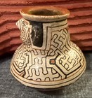 Vintage Peruvian Shipibo Conibo Hand Made Painted Face Clay Pottery Jug Peru 5 5