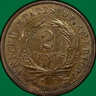 1866 Red Brown Two Cent Piece Uncirculated Unc Coin  39228