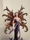 Fantasy Fairy Figurine Red Hair Purple Dress Flower Base Collectible Statue