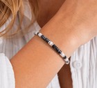 Black And Gray Obsidian White Buffalo Bracelet 4mm   Heavy Sterling Silver