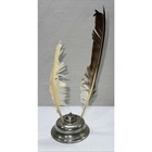 Vintage Stieff Pewter Inkwell Williamsburg With Feathers