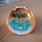 Vtg Tiki Wood Pineapple Dish Bowl Hawaii Palm Tree Hand Painted Philippines 9 