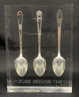 Vtg 1847 Rogers Bros Silverplate Spoon Set Lucite Block Display    first Love    Mcm