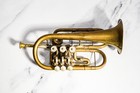 Decorative Musical Instrument Antique Italian Brass Cornet Old World Music Decor