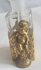 Vintage French Perfume Bottle Brass Overlay Cut Crystal With Cherub