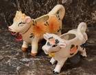 Vintage Colorful Floral Cows W  Bells Creamer Set Of 2 -  Made In Japan - Rare 