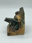 Antique Dymalkon Bronze Frog   Lily Pad Bookends C 1918 Art Nouveau Pair
