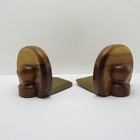Vintage 1940s Art Deco Wood Brass Modernist Bookends Pair