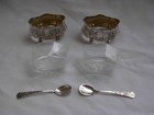 Pair Of Antique German Solid Silver Crystal Salt Cellars art Nouveau