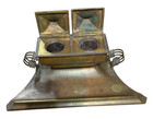 Antique Art Nouveau Heavy Bronze Double Inkwell Ornate