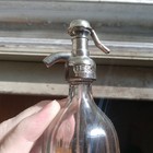 Scarce 6 1 2 tall Miniature Paneled Seltzer Bottle With Threaded Metal Top