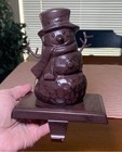 Vintage Metal Snowman Christmas Stocking Hangers  Set Of 2 Holders