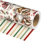 Vintage Christmas Wrapping Paper Roll Brown Santa Claus Santa Hats Stars Stripes
