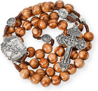 Sacred St Michael Wood Beads Rosary Solid Wooden Prayer Chaplet With Cross Sa   