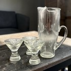 Vintage Starburst Etched Glass Cocktail Pitcher Martini Set Mcm Atomic 4pc