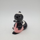 Vintage Miniature Ceramic Skunk Figurine Black White    Pink Anthropomorphic 3 