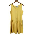 Vintage Casual Cotton Tank Dress Size Small Medium Flare Skirt Yellow  piling