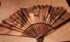Large Hand Painted Wall Fan Asian Hand Painted Folded Paper Fan  41 x24 see Pics