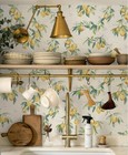Wallpaper Lemonade Citrus Watercolor Lemons Green Leaves Blossoms On White
