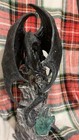 Black 20-25inc Dragon Statue With Light Up Crystal Sitting On Rock Orange Eyes