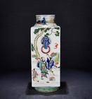 36cm Kangxi Signed Old Chinese Wucai Zong Vase W figure U2076