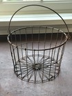 Antique Primitive 7    D X 4 5  T Wire Egg Basket With Bail Handle   8 Wooden Eggs