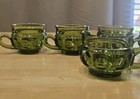 Vintage Indiana Glass Coffee Cups Mugs Green Kings Crown Thumbprint Set Of 5