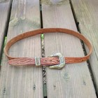 Vintage Hand Crafted Mexico Birds Brown Leather Tooled Belt Brass Buckle Read