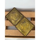Vintage Elpec Brass Wall Hanging Plaques Pair England Embossed Colonial Scenes