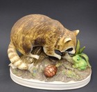 Raccoon Figurine With A Turtle And Frog - Josef Originals   Japan Sculpture  