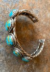 Vintage Sterling Silver   Turquoise Row Cuff Bracelet  Unsigned