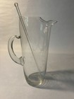 Martini Cattail Handle Pitcher Etched Glass With Teardrop Stirrer Vintage