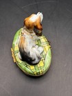 Limoges France Peint Main Bassett Hound Dog Trinket Box Jewelry Holder 278 750