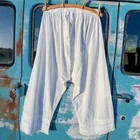 Antique White Linen Split Crotch Pant W  Pin-tuck   Crochet Lace Cuffs