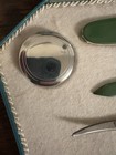 Vintage Art Deco Green Ornate Manicure Set 6 Pc In Vanity Box Mirror Germany