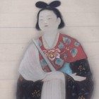 Vintage Japanese Hanging Scroll Art Silk Painting Asian Woman W  Flowering Tree