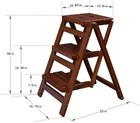 3 Step Stool Wooden Folding Ladder Chair Thickened Library Dark Coffee Color 